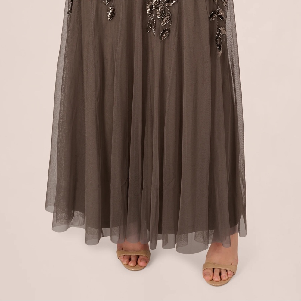 Adrianna Papell Taupe Charcoal Beaded Gown Size 0 NWT Formal MOB MOG GALA Dress - Picture 4 of 10